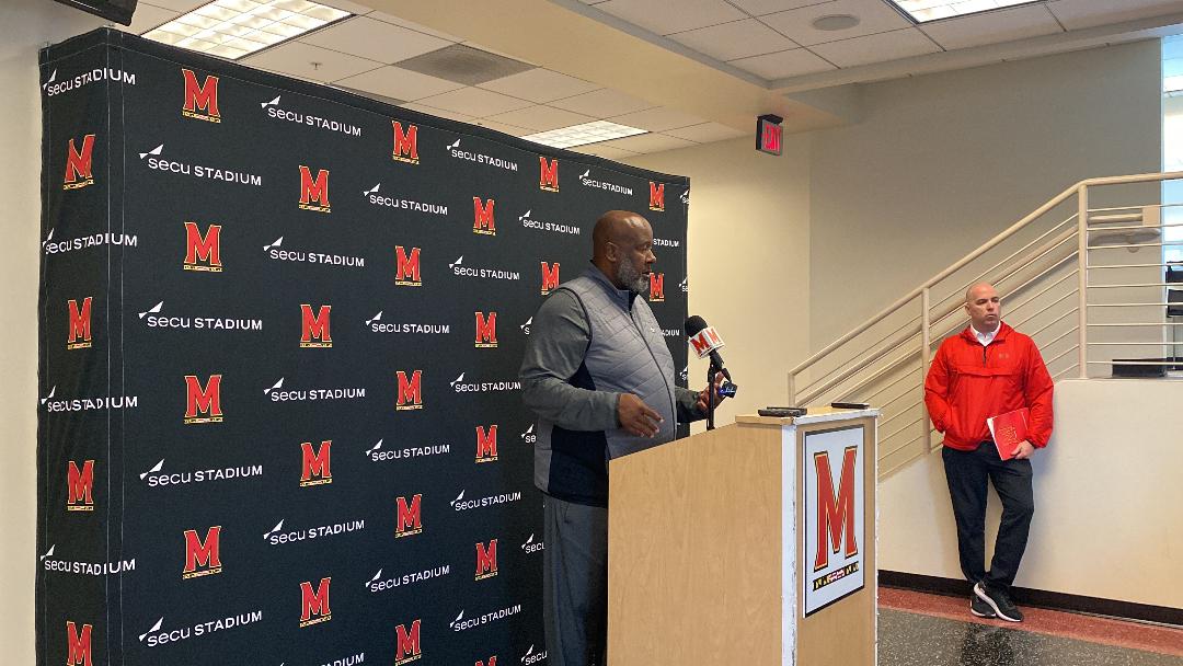 Maryland football head coach Mike Locksley addresses the media ahead of the Purdue game